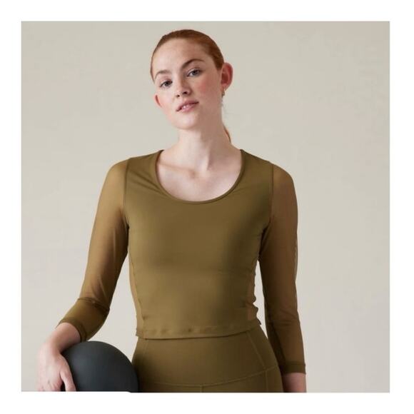 ATHLETA Pacer Mesh Olive Green Top size Medium - Picture 1 of 11